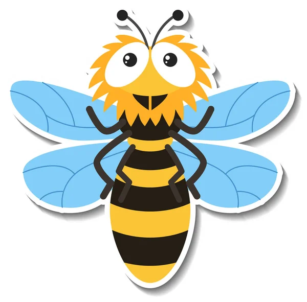 Roztomilé Včela Kreslené Samolepka Bílém Pozadí Ilustrace — Stockový vektor