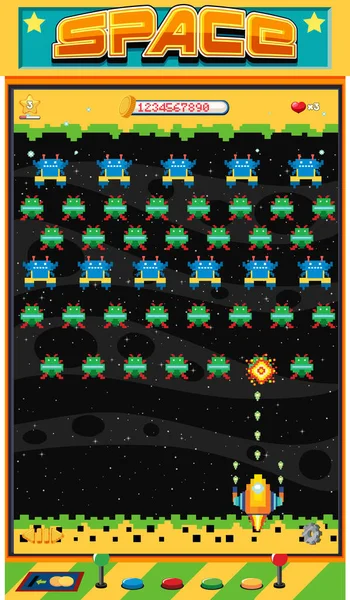 Ретро Піксель Космічної Гри Інтерфейс Ілюстрація — стоковий вектор