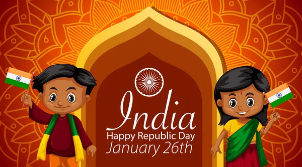 India Republic Day Poster Cartoon Character Illustration — 스톡 벡터