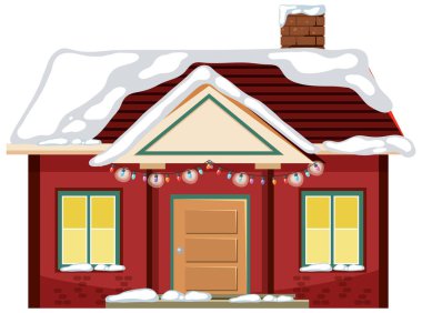 Karla kaplı ev Noel ışığı çizimleriyle kaplı.