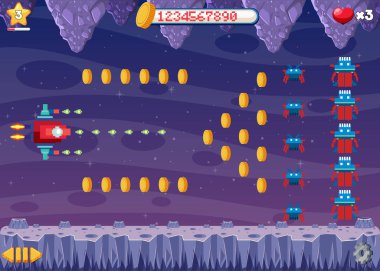 Aarcade piksel uzay oyunu arayüzü çizimi
