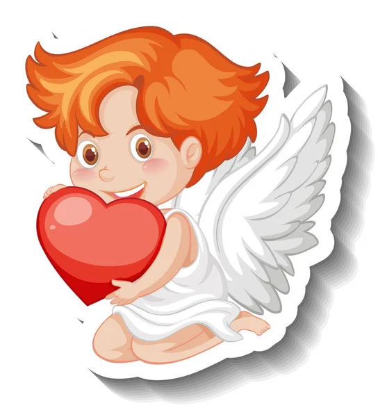 Aşk Tanrısı Çocuk Karikatür Tarzında Bir Kalp Tutuyor — Stok Vektör