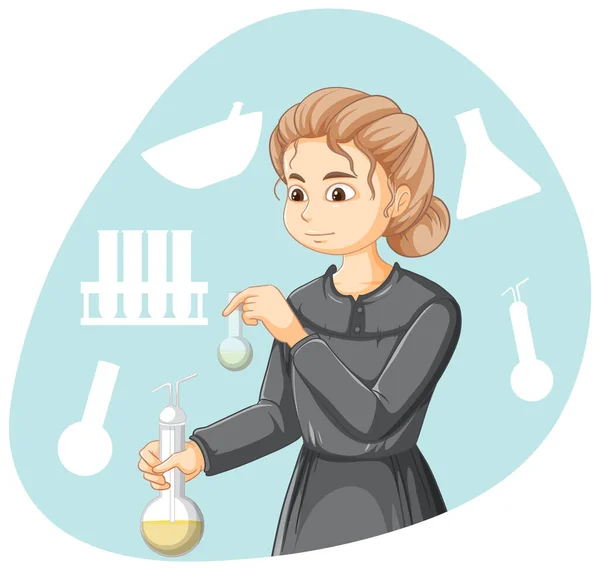 Marie Curie Χαρακτήρα Κινουμένων Σχεδίων Λευκό Φόντο Εικονογράφηση — Διανυσματικό Αρχείο