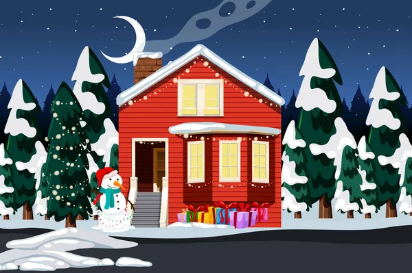 Відкритому Повітрі Різдвяний Будинок Нічній Сцені Ілюстрація — стоковий вектор