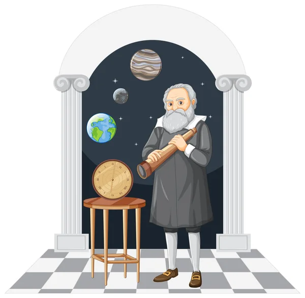 Galileo Galilei Cartoon Charater Sur Fond Blanc Illustration — Image vectorielle