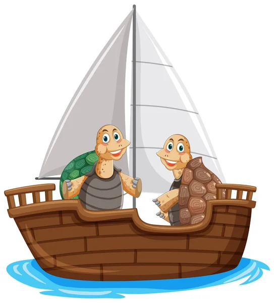 Wilde Schildkröten Auf Einem Schiff Cartoon Stil — Stockvektor