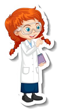 Bilim kadını çizgi film karakteri çıkartması.