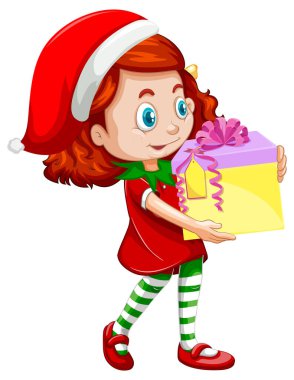 Noel kostümlü tatlı kız çizgi film karakteri çizimi