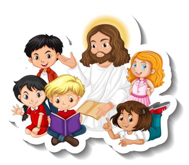 İsa ve çocuk grubu etiketi beyaz arkaplan resimlerinde