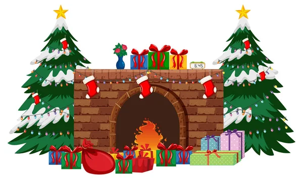 Lareira Decorada Com Elementos Natal Ilustração — Vetor de Stock