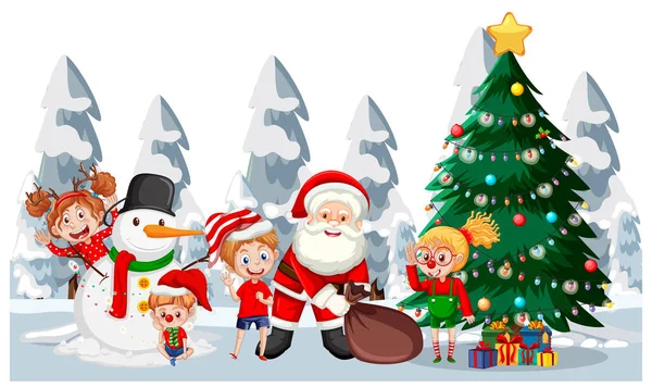 Papai Noel Crianças Celebrando Ilustração Natal — Vetor de Stock