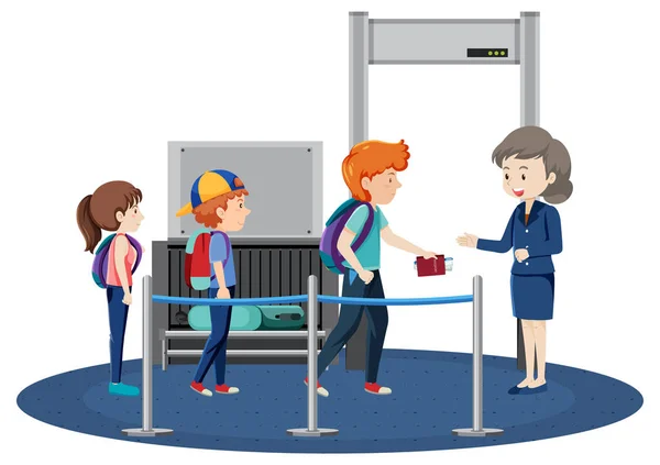 Passengers Waiting Line Service Staff Checking Illustration — Stock Vector