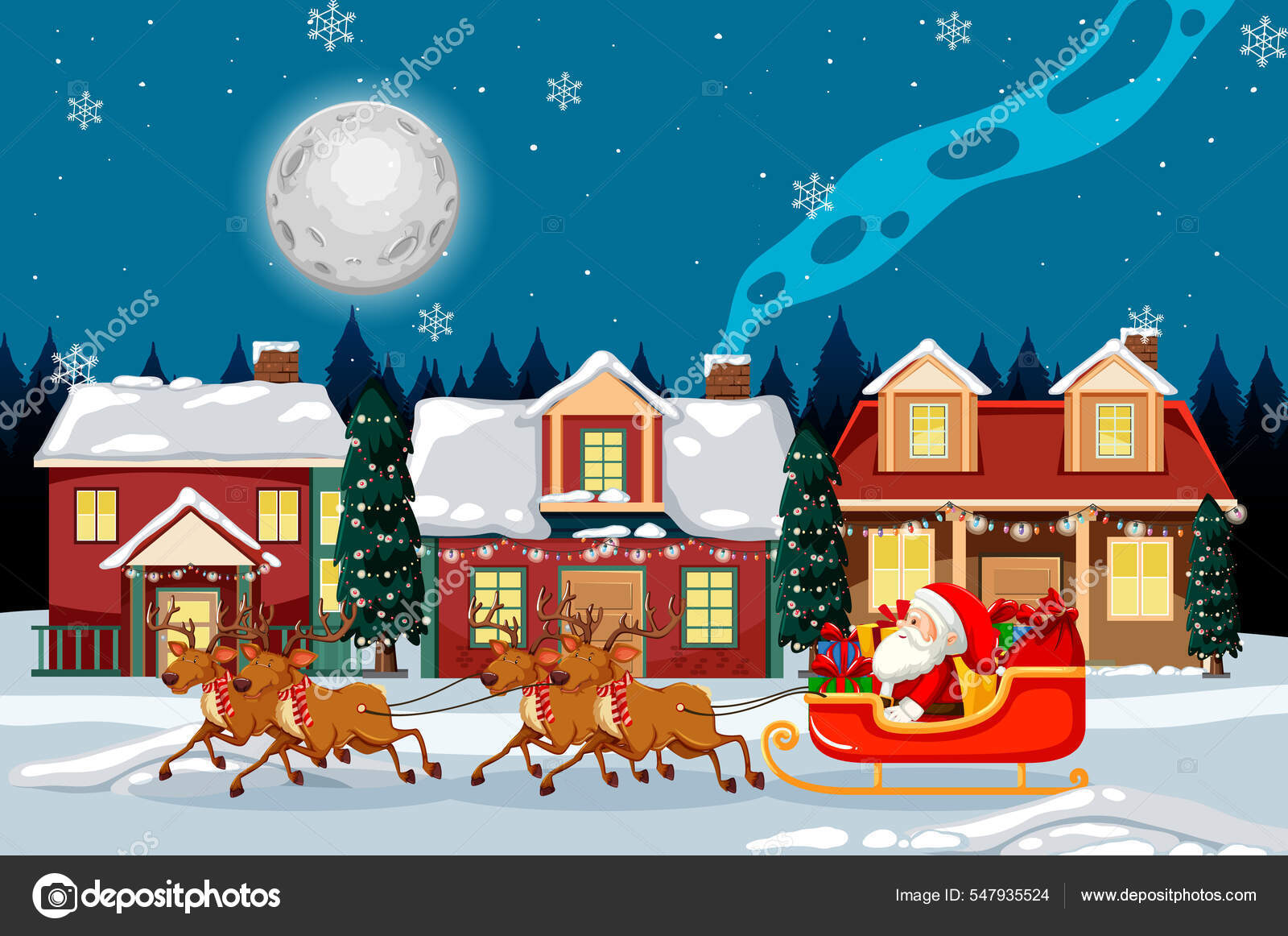 Christmas Winter Scene Happy Children Illustration Stock Vector Image