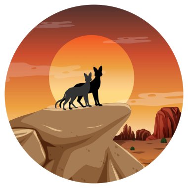 Savana Ormanı illüstrasyonunda karakter silueti.