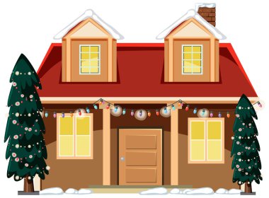Karla kaplı ev Noel ışığı çizimleriyle kaplı.
