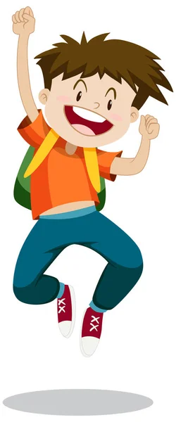 Γελοιογραφία Χαρούμενο Αγόρι Άλμα Επάνω Λευκό Φόντο Εικονογράφηση — Διανυσματικό Αρχείο