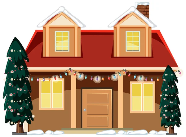 Сніговий Критий Будинок Ілюстрацією Різдвяної Світлової Струни — стоковий вектор