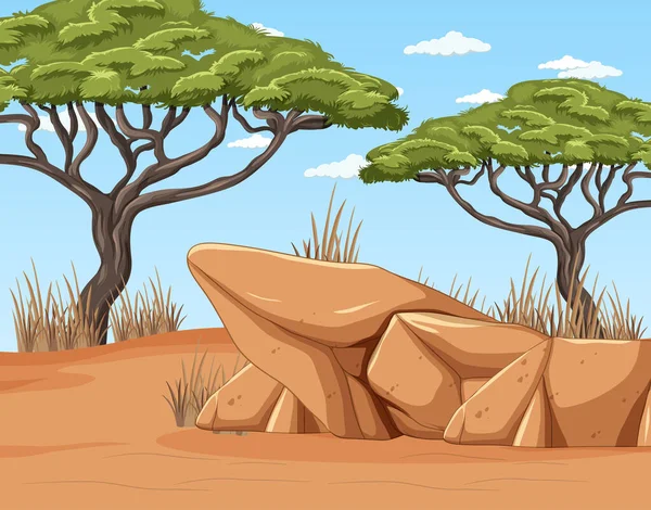 Paisaje Del Desierto Con Ilustración Árboles — Vector de stock