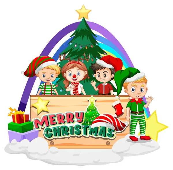 Frohe Weihnachten Banner Mit Kindern Weihnachtskostümen Illustration — Stockvektor