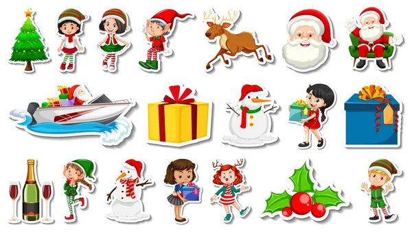 Conjunto Objetos Natal Personagens Desenhos Animados Ilustração — Vetor de Stock