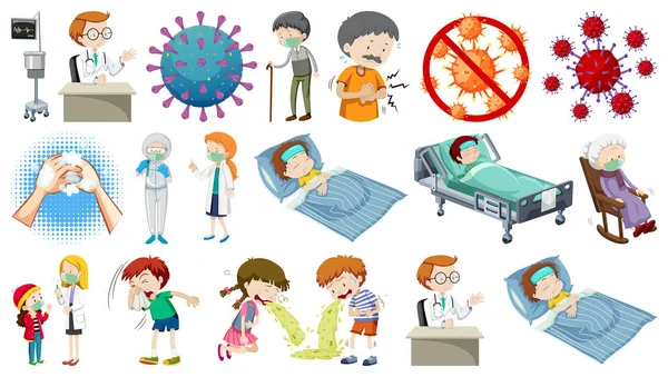 Set Sick People Different Symptoms Illustration — Stock Vector