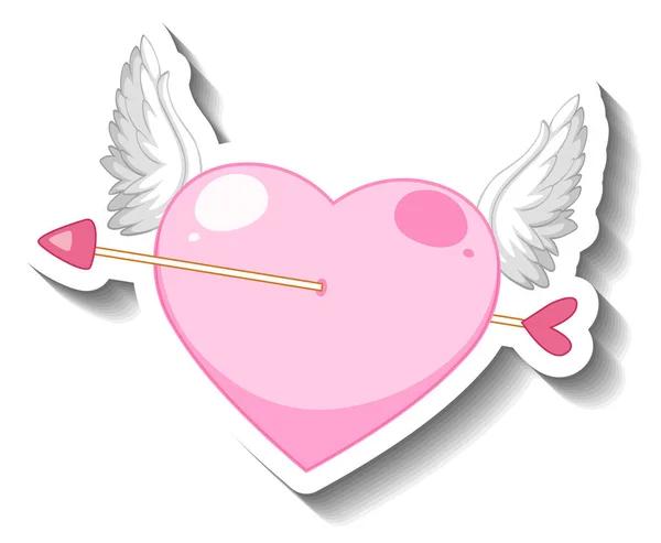 Rosa Alado Coração Perfurado Seta Desenho Animado Etiqueta Ilustração — Vetor de Stock