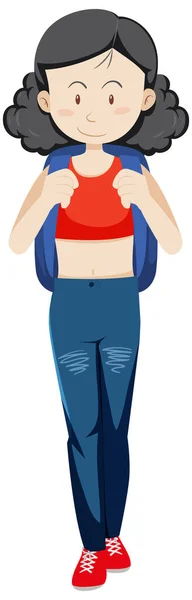 Seorang Wanita Mengenakan Pakaian Perjalanan Kartun Karakter Ilustrasi - Stok Vektor