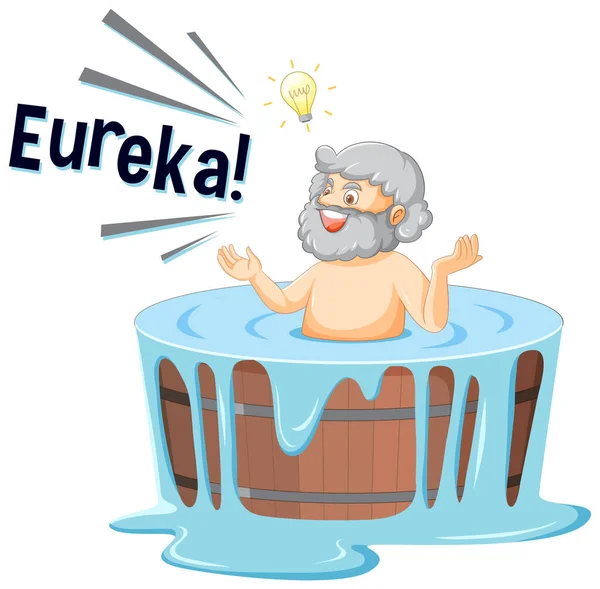 Archimède Dans Dessin Animé Bain Avec Mot Eureka Illustration — Image vectorielle