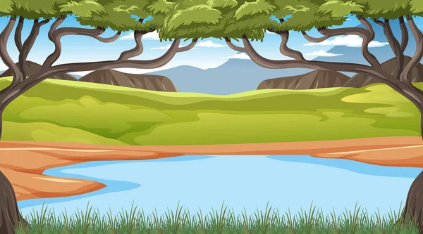 Empty Savanna Forest Landscape Illustration — Stock Vector