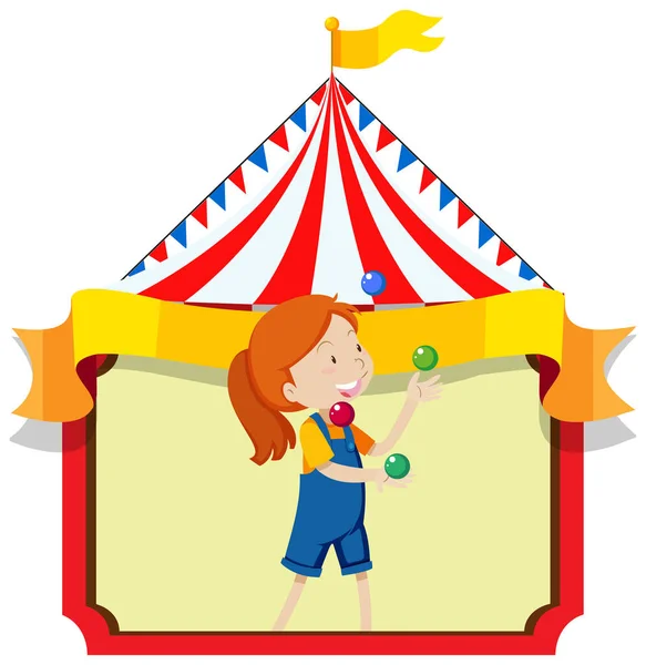 Glückliche Mädchen Jonglieren Bälle Mit Zirkus Hintergrund Illustration — Stockvektor