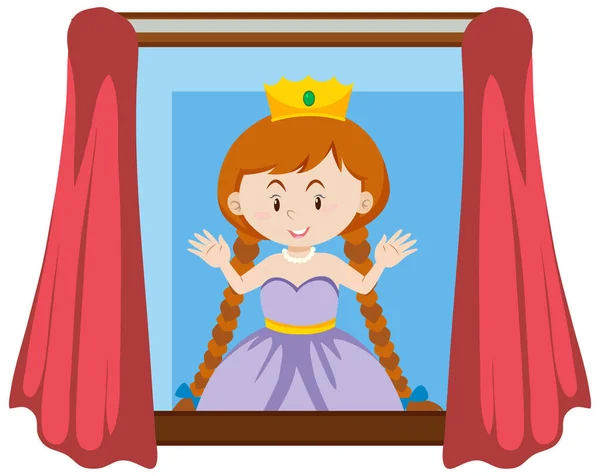 Cute Księżniczka Przez Ilustrację Okna — Wektor stockowy