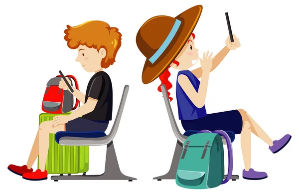 Passeggeri Seduti Sedile Con Illustrazione Dei Bagagli — Vettoriale Stock