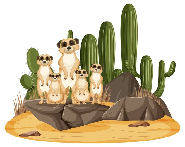 Cena Natureza Isolada Com Ilustração Família Meerkat —  Vetores de Stock