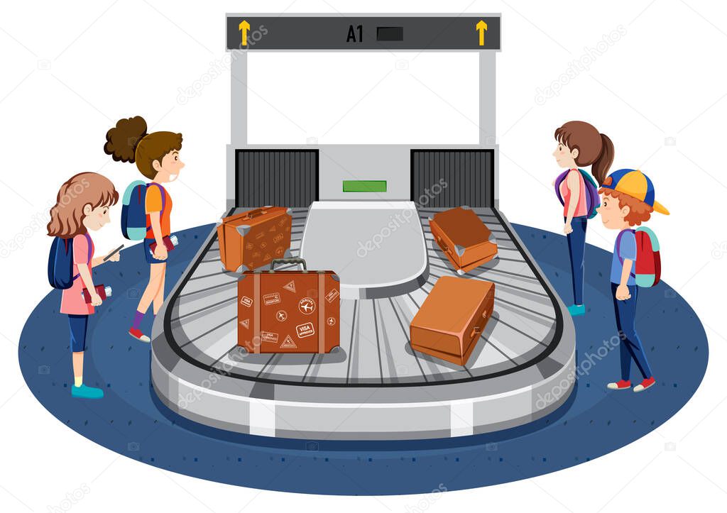 Arrival passengers waiting for their luggages illustration