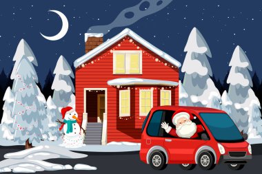 Açık havada Noel evi, gece olay yeri çizimi.