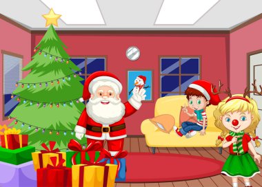 Noel Baba ve mutlu çocuklar sahne resimlerinde