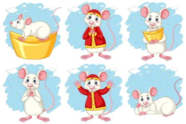 Набор Крысиного Зодиака Китайской Иллюстрацией Костюмов — стоковый вектор