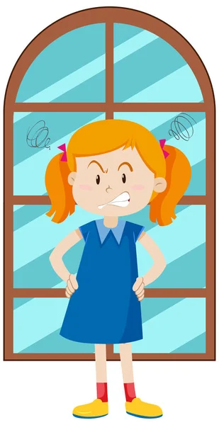 Wściekła Dziewczyna Stojąca Przy Ilustracji Okna — Wektor stockowy