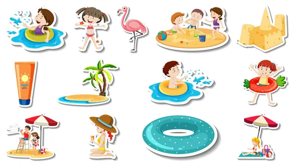 Set Von Strandutensilien Und Illustrationen Für Kinder — Stockvektor