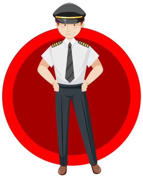 Pilote Debout Sur Fond Rouge Illustration — Image vectorielle