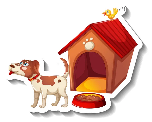 Lindo Perro Con Casa Perro Ilustración Tazón Comida — Vector de stock