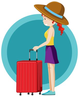 Kırmızı çantalı mutlu kız.