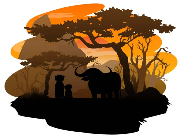 Isolierte Silhouette Savannenwald Illustration — Stockvektor