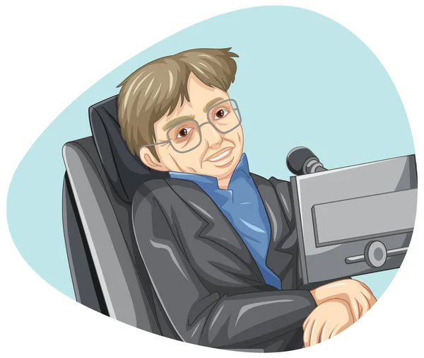 Stephen Hawking Rajzfilm Karakter Fehér Háttér Illusztráció — Stock Vector