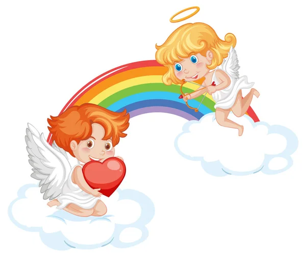 Ángel Niño Niña Personaje Dibujos Animados Con Ilustración Arco Iris — Vector de stock