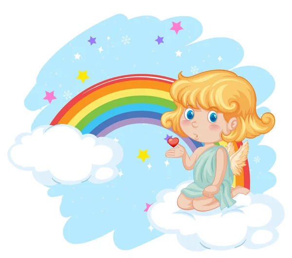 云上的天使女孩 有彩虹图解 — 图库矢量图片