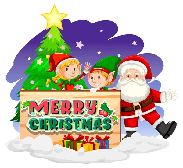 Frohe Weihnachten Banner Mit Weihnachtsmann Mit Elfen Illustration — Stockvektor
