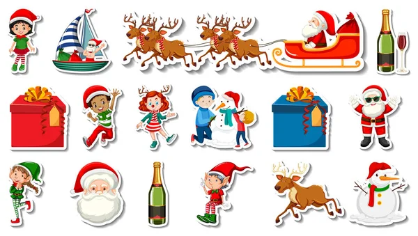 Set Von Weihnachtsobjekten Und Zeichentrickfiguren Illustration — Stockvektor