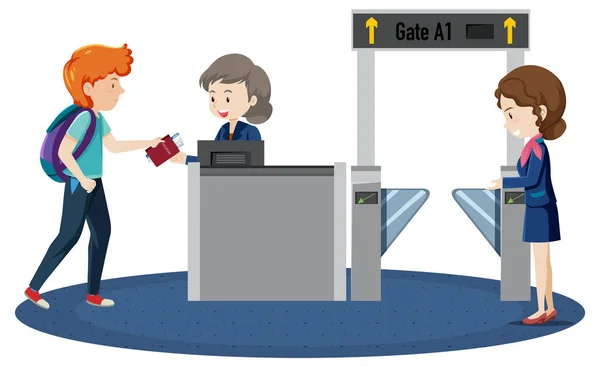 Passenger Walking Boarding Gate Entrance Illustration — Stock Vector