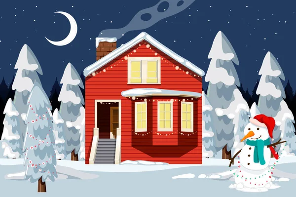 Outdoor Christmas House Night Scene Illustration — Stock Vector